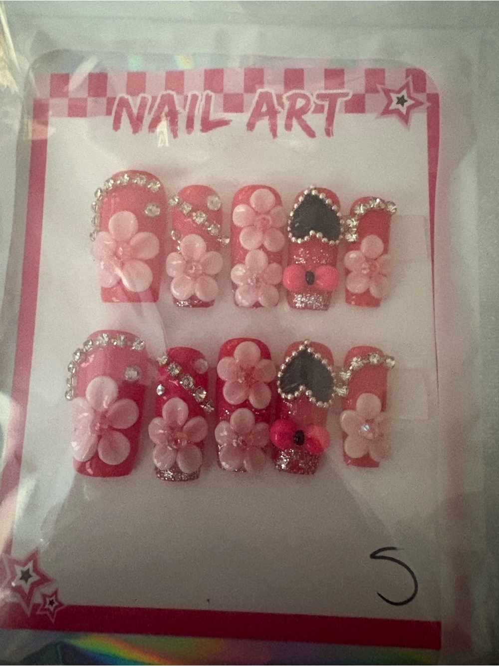 Pink Floral 3D Press-On Nail Set